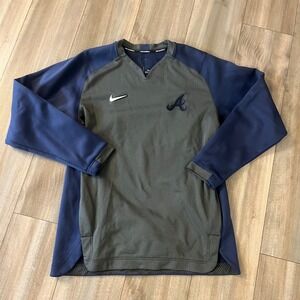 Nike Atlanta Braves MLB Dri-Fit Pullover Training Shirt Mens Large Navy Grey